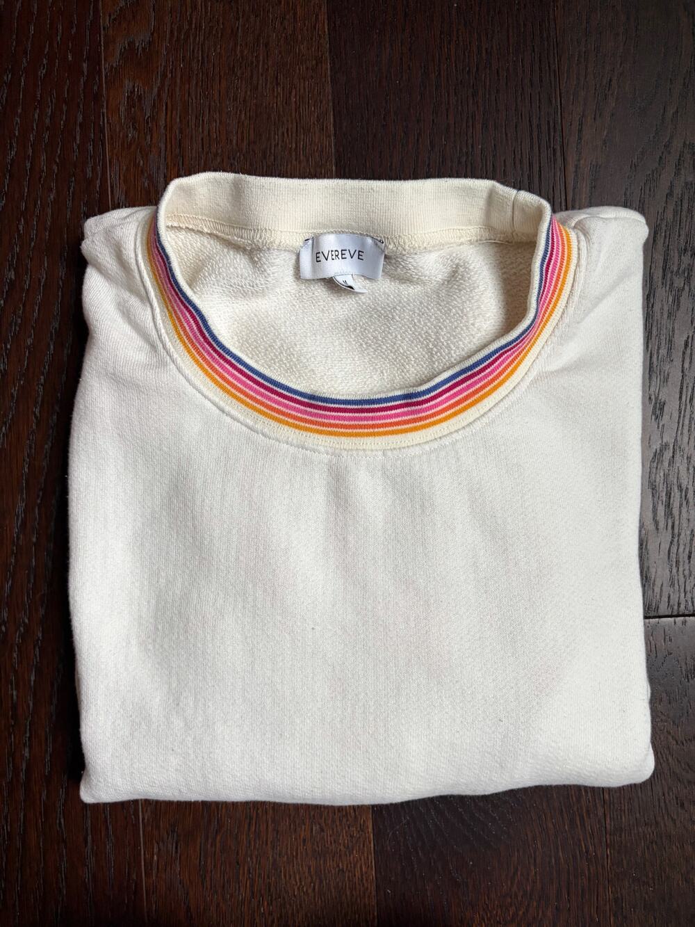 Evereve Maddox Rainbow Trim Sweatshirt (Cream) - Medium